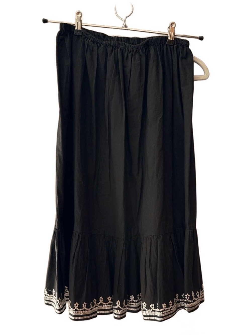 Barneys New York Black Tiered Midi Skirt with Silver Embroidery sequins